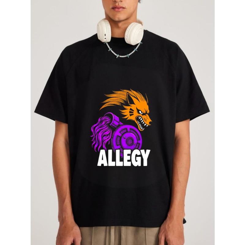 

White T Shirt With Dragon And Octopus Graphic And Allegy Text For Casual Wear XXXXL чёрный