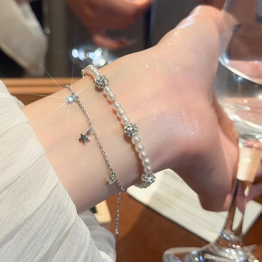 French temperament cold wind zircon star pearl bracelet light luxury bracelet sweet versatile jewelry
