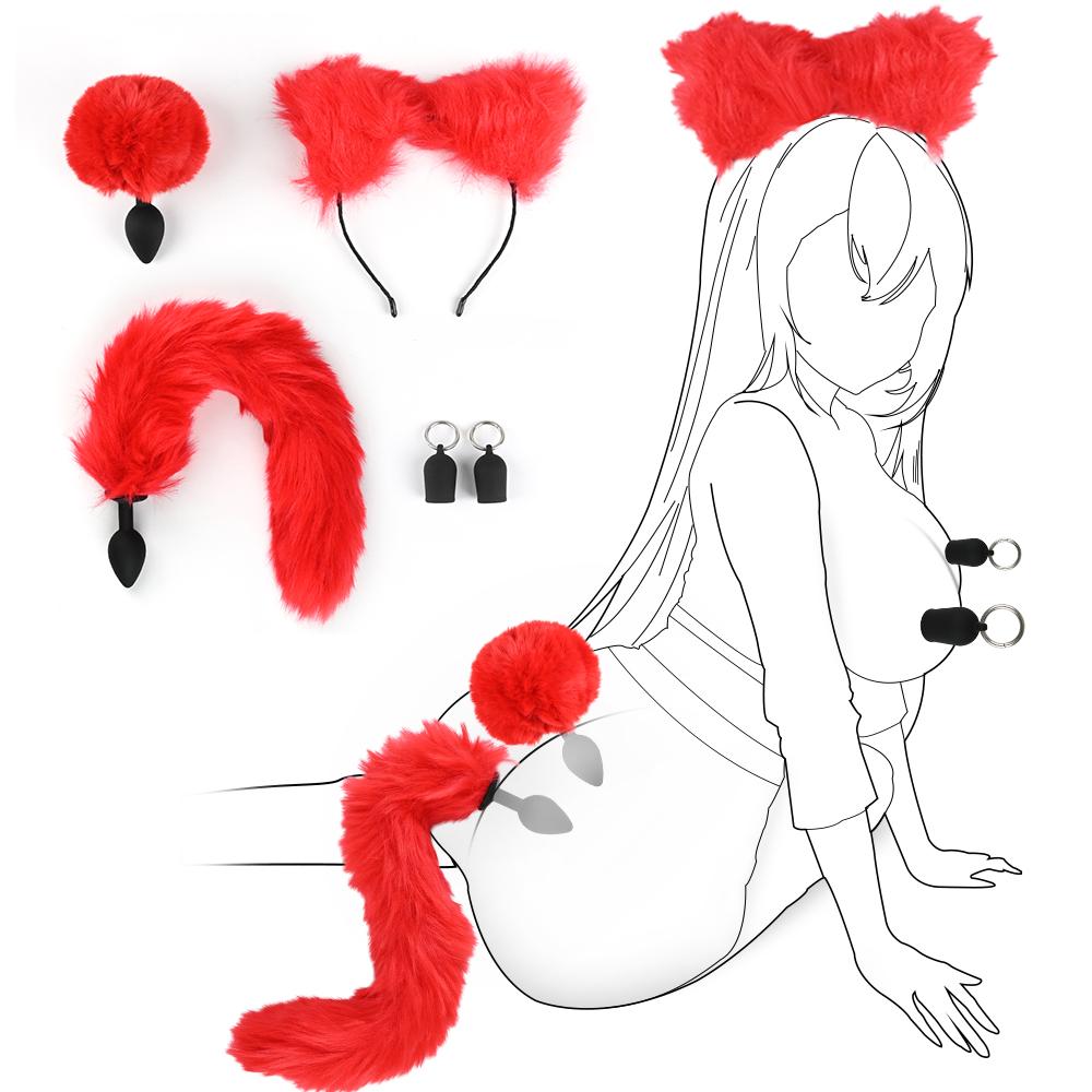 Set Tappo Anale in Silicone Coda di Volpe Coniglio Gioco di Ruolo Bdsm Tappo per il Sedere Orecchie da Gatto Coda di Coniglio Giocattoli Sessuali per Donne Uomini Gay Prodotti Erotici