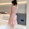 Ordifen [Sexual Lace] Ice Silk Nightgown for Women, Thin Satin Light Luxury Vest Dress with Chest Pads, Home Wear, XL