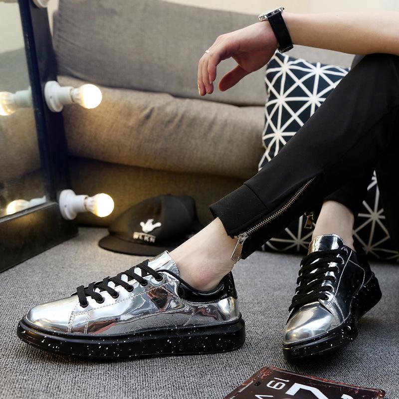Luxury Men Casual Sneakers Silver Blue Mirror Shoes for Glitter Leather Shoes Punk Style Streetwear Glossy Mirrors Sneakers