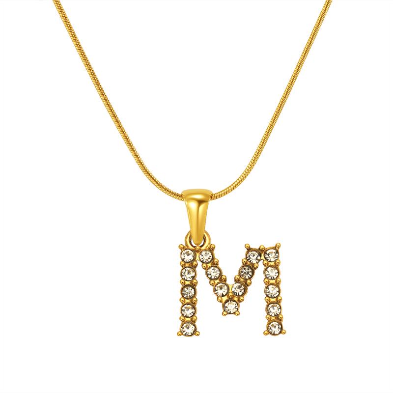 European & American Stainless Steel Diamond Alphabet Pendant Clavicle Chain Necklace for Women