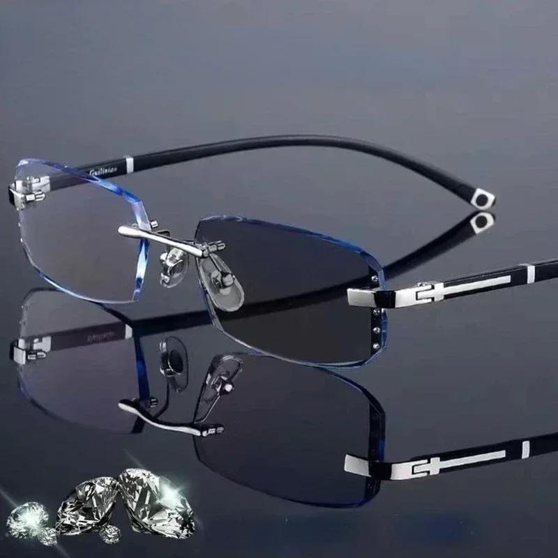 Frameless Anti Blue Light Presbyopia Glasses HD Diamond Cut Edge Business Square Computer Reading Eyes