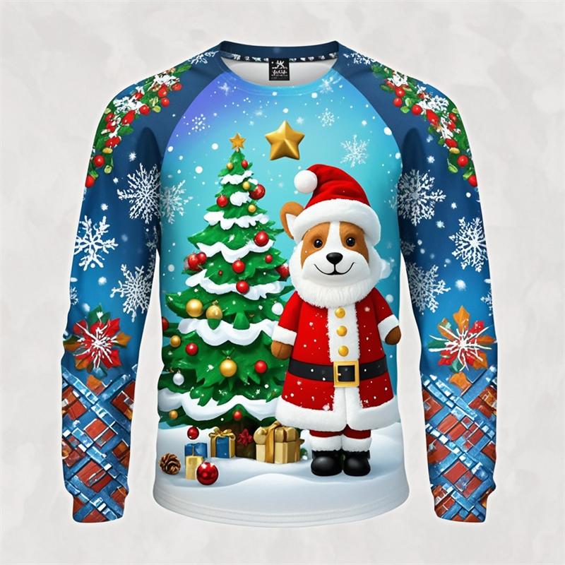 Novelty Christmas Festival T Shirts For Men Women Casual 3D Print Hip Hop Personality Round Neck Long Sleeve Tops Anime Tshirt