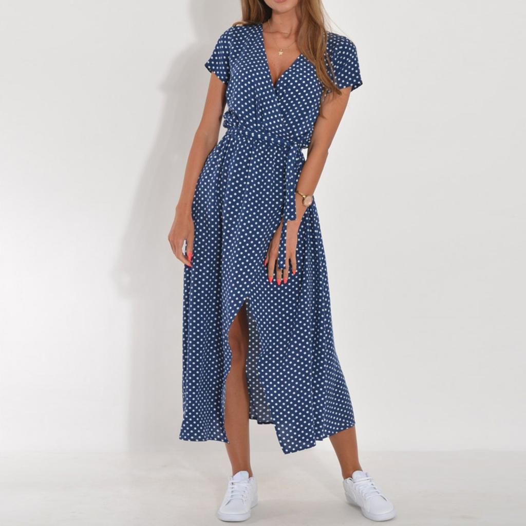 Dámské šaty Tištěné V-výstřih S pasem Středně dlouhé Krátký rukáv Rozparkové šaty