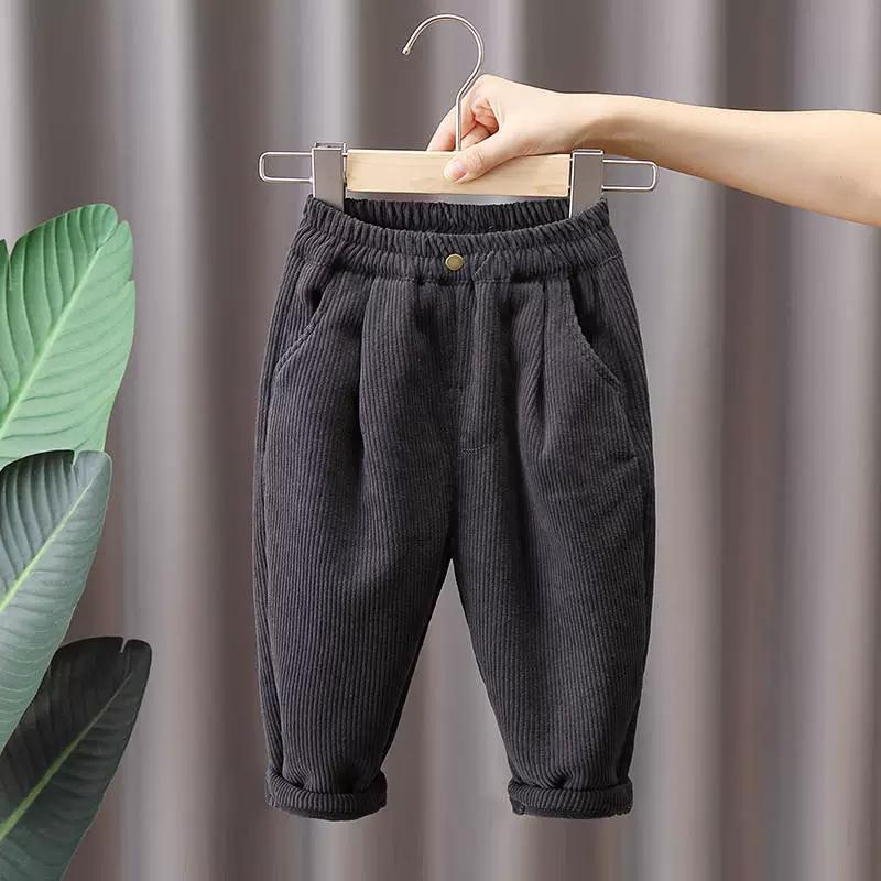 Children's Clothing Baby Warm Fleece Pants Winter Striped Trousers Elastic Cuff Boys Girls Kids Pant