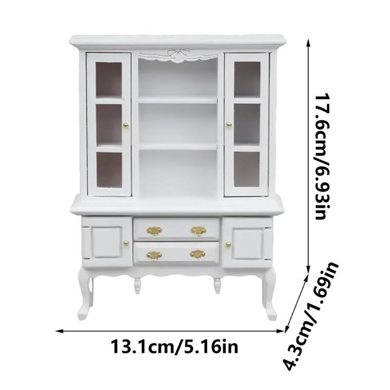 Doll House Enthusiast Miniature Cabinet 1/12 Doll House Furniture Bookcase with Openable Drawers Doll House Accessories