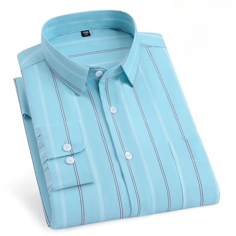 New In Shirt Over Size Long-sleeve Shirts for Men Slim Fit Formal Plain Shirt Soft Comfortable Striped Plaid Office Full Clothes