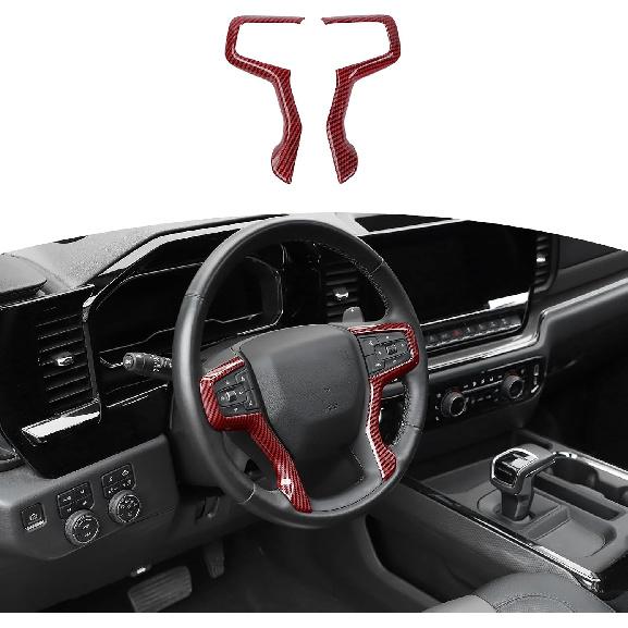 RT-TCZ for Silverado Steering Wheel Trim Carbon Fiber Interior Accessories for Chevrolet Chevy Silverado 2019+ Suburban 2020+ Tahoe 2021+ 2pcs