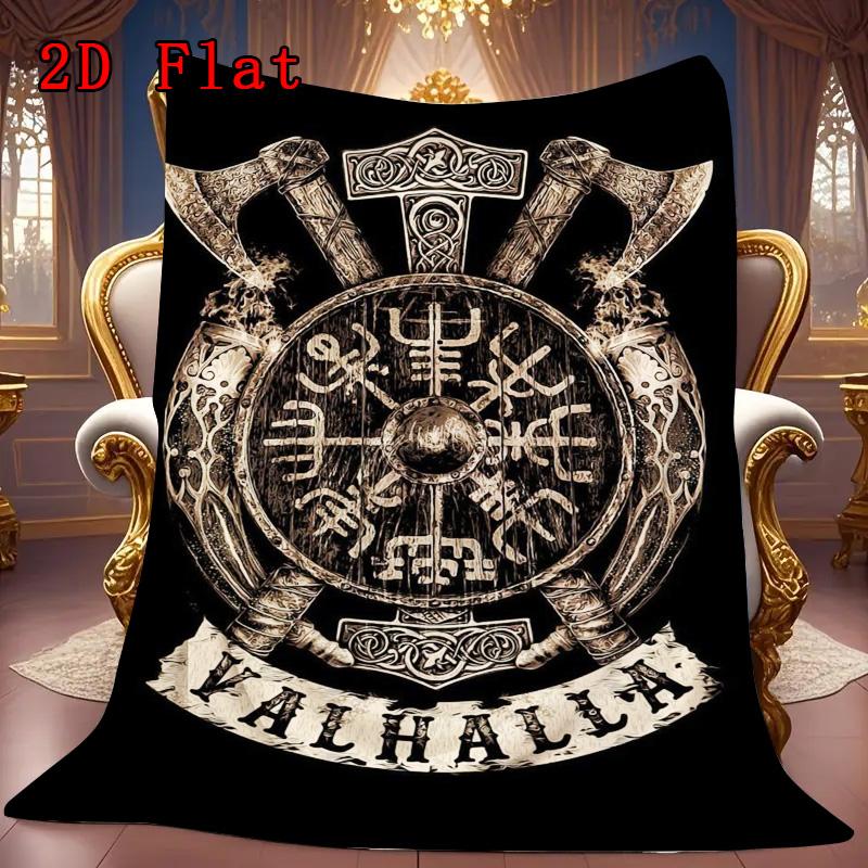 Vintage Viking Emblem Print 2D Flat Pattern Flannel Blanket High Quality All Seasons Warmth and Comfort Perfect for Christmas Gifts.PMT0914054
