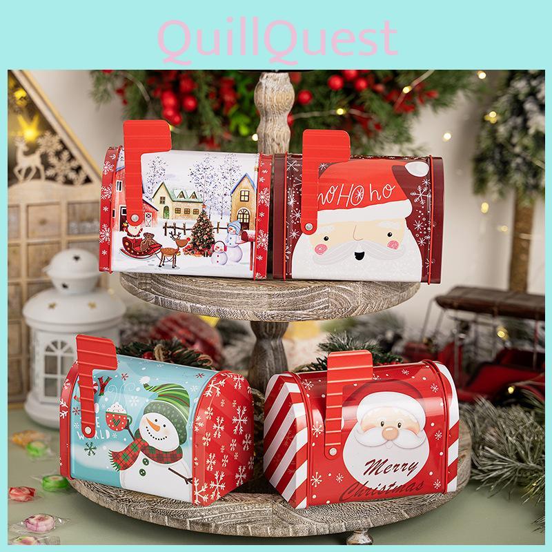 Charming Red Christmas Mailbox Decorative Metal Gift Box For Festive Candy Storage