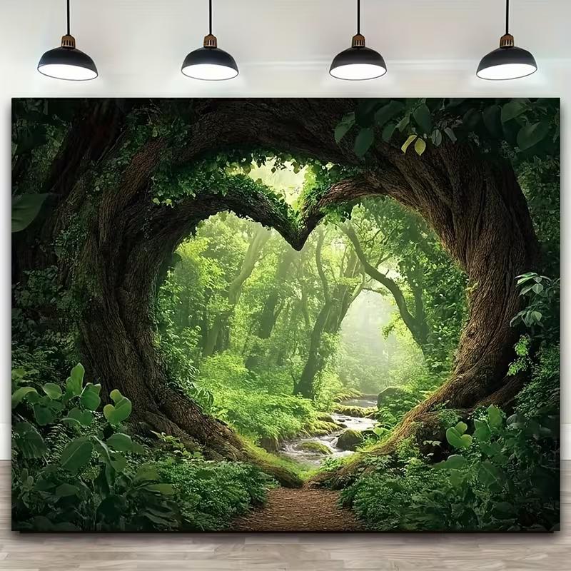 

Green Forest Heart Tree Tapestry Nature Landscape Wall Hanging for Home & Photoshoot 47.2x31.5inch/120*80cm