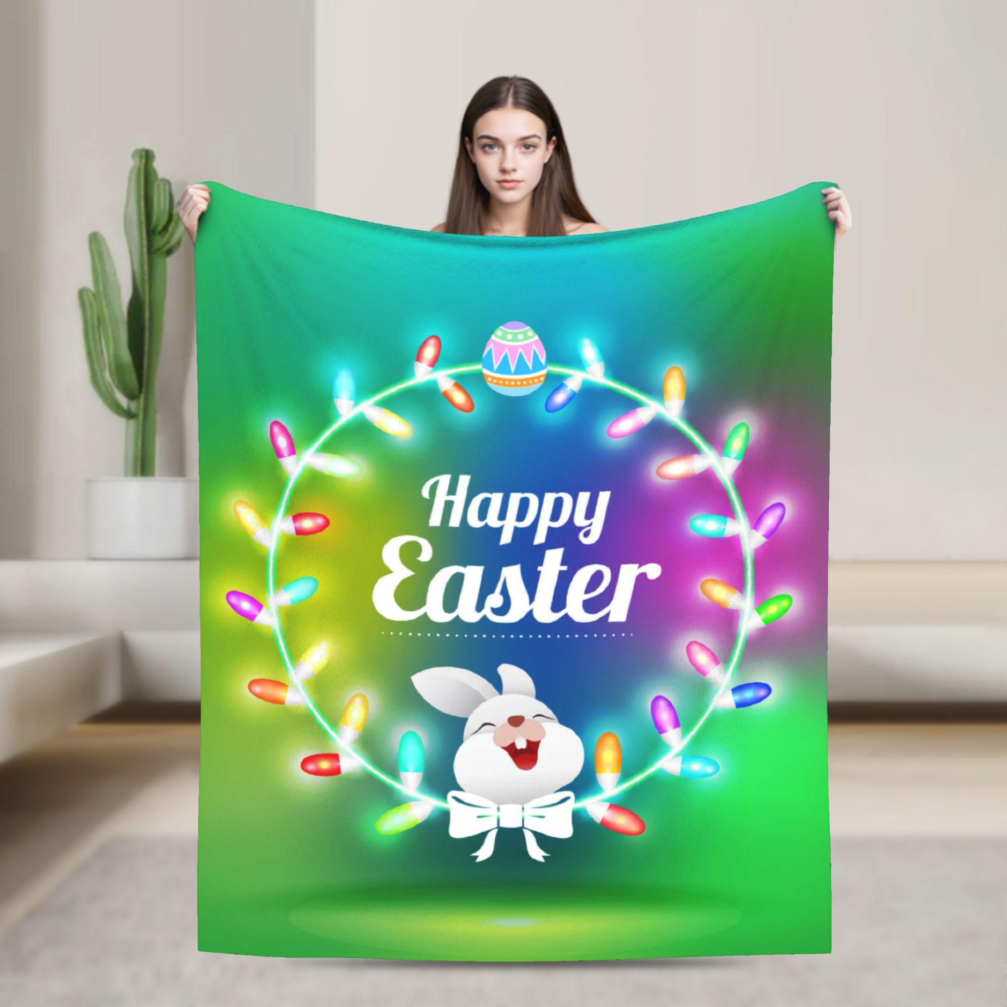 Vibrant Easter Card with Eggs Soft Blanket  Print Camping Throw Blanket Bedroom Flannel Bedspread Sofa Bed Cover 75x100cm