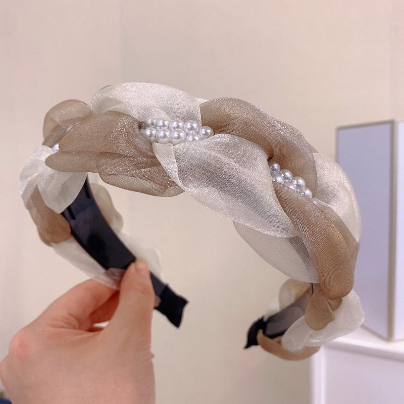 Neue, farbenfrohe Haarreifen für Damenmode: Elegantes, kariertes Organza-Haarband, breites Designer-Haarband, Kopfbedeckung