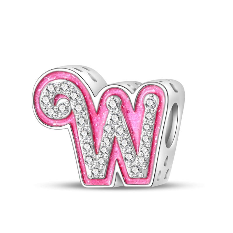 New In Copper Color Zircon Collection Pink 26 Letters Bead Charms Compatible With Pand 3mm Bracelets Do It Yourself Charm Pendant Woman Jewellery