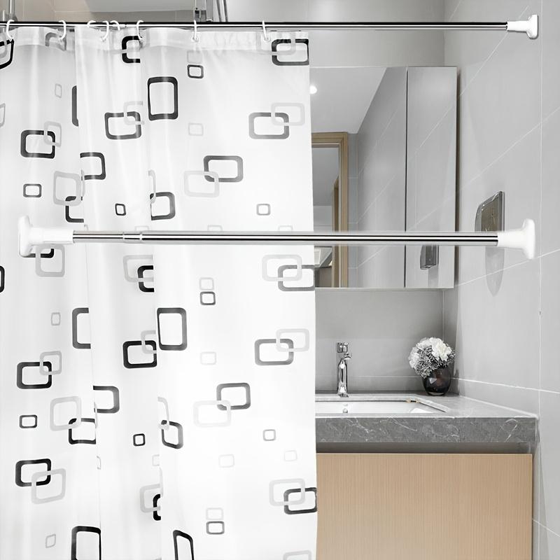 1pc Stainless Steel Telescopic Drying Pole, No-Drill, Adjustable for Clothes, Shower Curtain, Expandable, Black & White Design