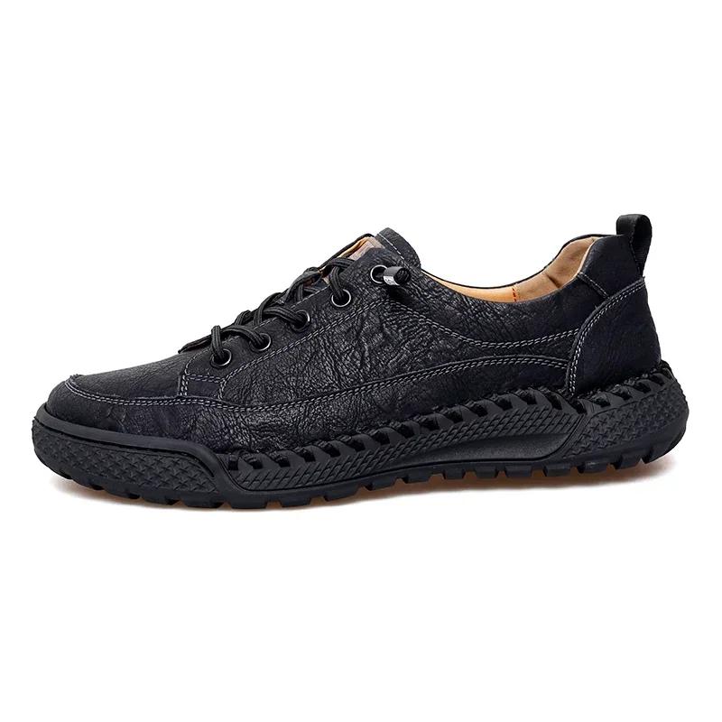 Hand-stitched Casual Leather Shoes For Men Breathable and Waterproof for All Seasons  Lightweight and Durable For Everyday Wear