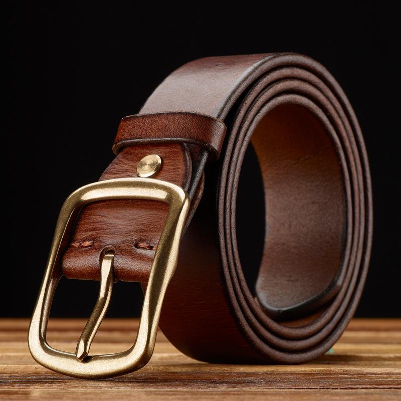Men s Genuine Leather Retro Distressed Handmade Belt, Korean Style Casual Versatile for Jeans 115cm