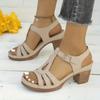New Large-size Sandals Women's Summer Solid Color Fish Mouth Thick Heel One-word Buckle High-heeled Sandals