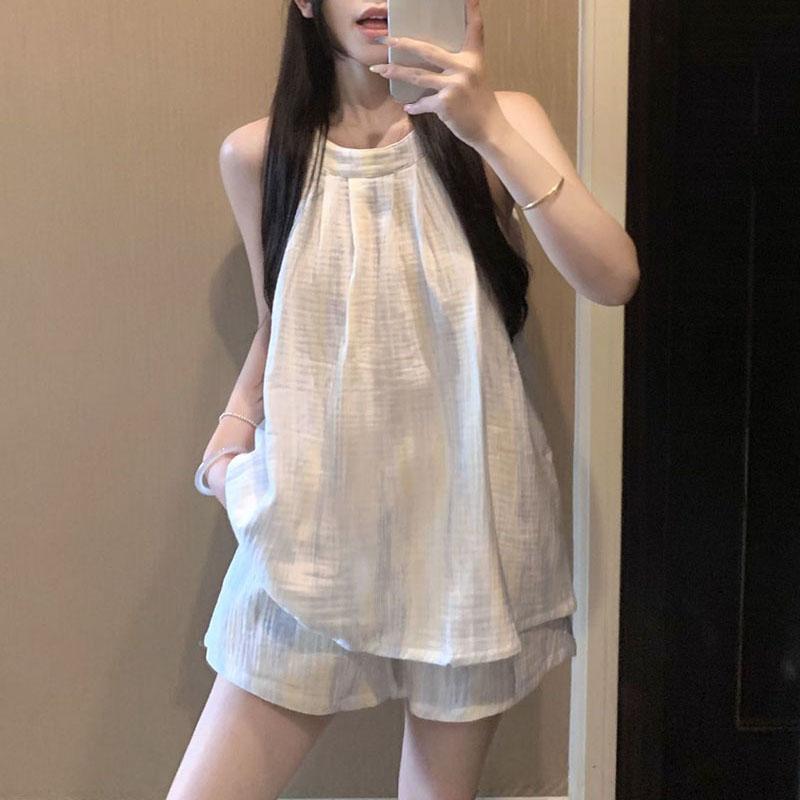 Tie Dye Sleepwear Women Pajama Sets Style Pijama Shorts Sets 2 Pieces Sleeveless Night Wears O-neck Home Suit New