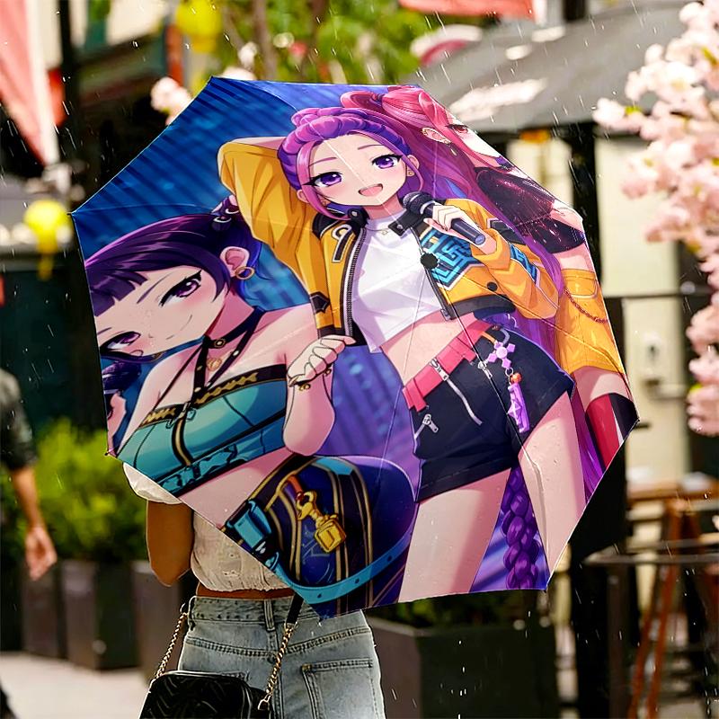 KPop Dämonenjäger Druck Regenschirm Automatisches Öffnen/Schließen - Tragbares Faltbares Design - Tägliche Nutzung für Reisen/Outdoor - Geschenk zum Geburtstag
