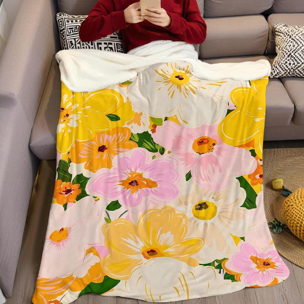 Sunny Floral Burst Flannel Blanket Warm Soft Halloween Christmas Couch Warm Cozy Decorative Decor Gift for All Season