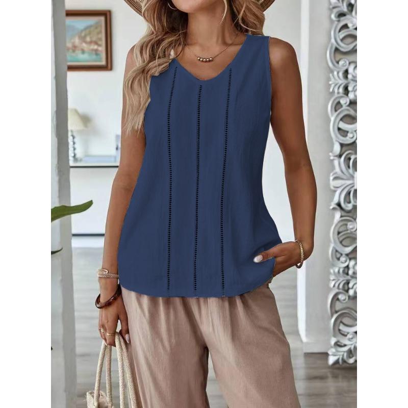 

DAFIFY Женские модные повседневные летние весенние однотонные блузки и рубашки без рукавов с v-образным вырезом и принтом XXL темно-синий