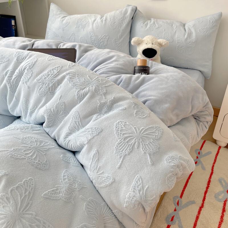 OEING Thickened Coral Fleece Bedding Set