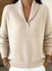 European American Autumn Winter Loose V-neck Lapel Sweater, Solid Color, Long Sleeve, Versatile Knitwear