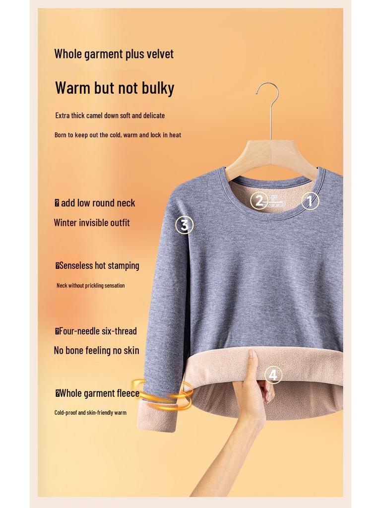 Men's Winter Fleece-Lined Camel Wool Base Layer Set - Warm Cotton Underwear and Pants for Middle-Aged and Elderly