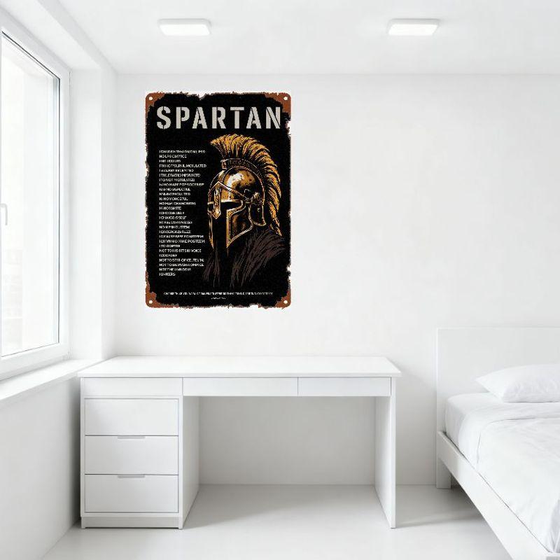 Vintage Black Rusty Metal Sign with Spartan Warrior Design - Retro Aged Wall Decor for Man Cave Bar Home Restaurant Cafe