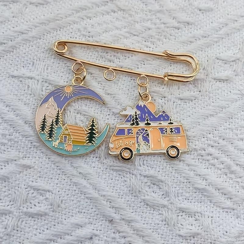 Retro Bohemian RV Camping Decorative Brooch Pendant