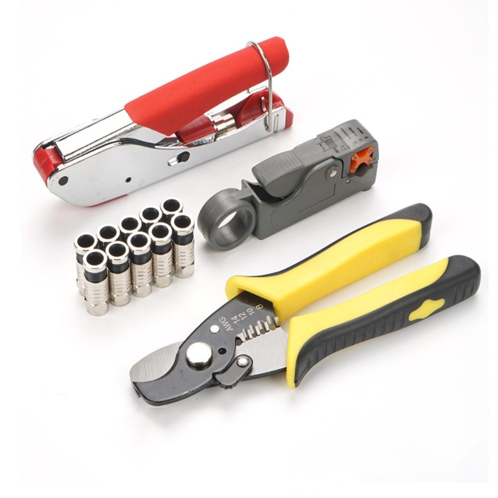 Qualität geeignet für F-Stecker, Heim-TV, CATV, CT, Koaxialkabel, Quetschzange, Abisolierzangen-Set, Drahtklemmen-Kombinationswerkzeug
