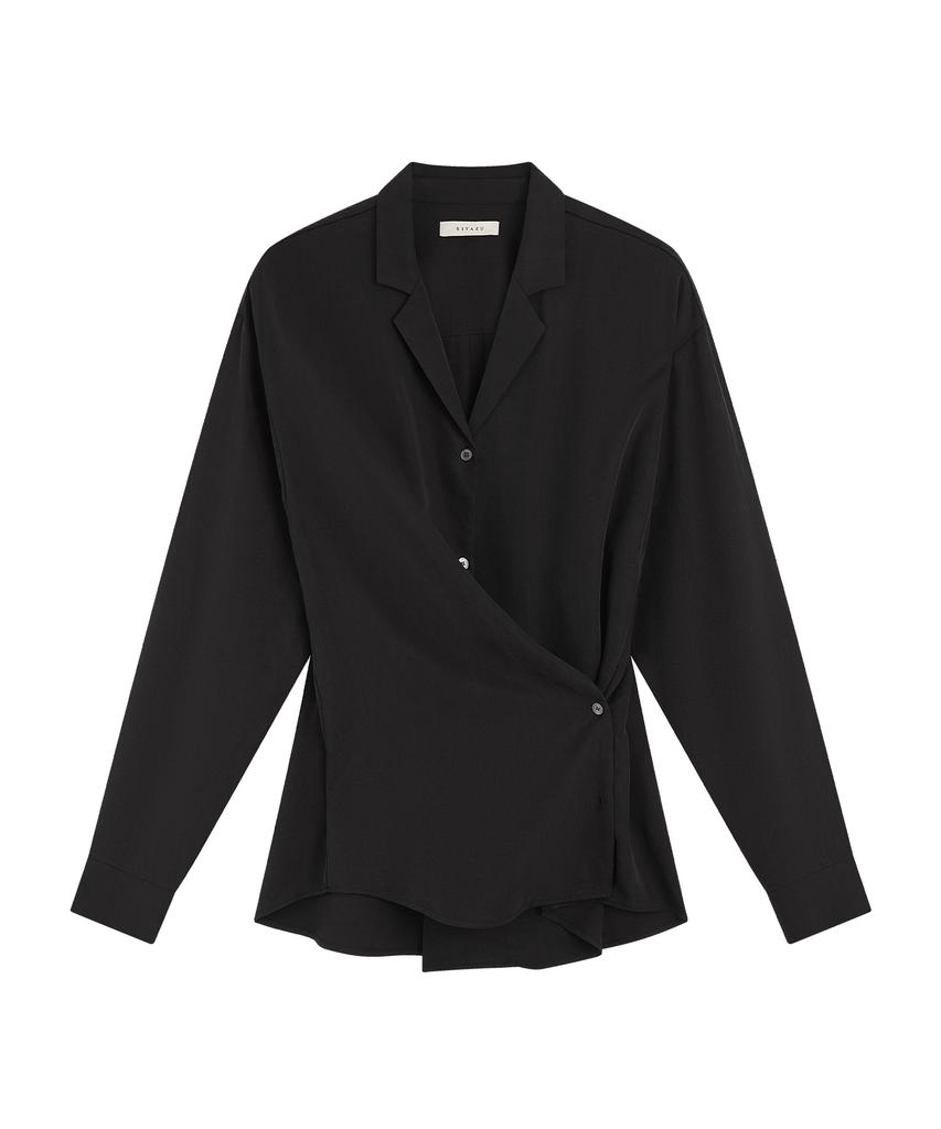 SIYAZU Sitp5306 Soft Open Collar Wrap Shirt_Black