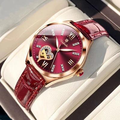 Automatic Mechanical Elegant Women Watch Stainless Steel Original Leather Strap Waterproof Luminous Watches