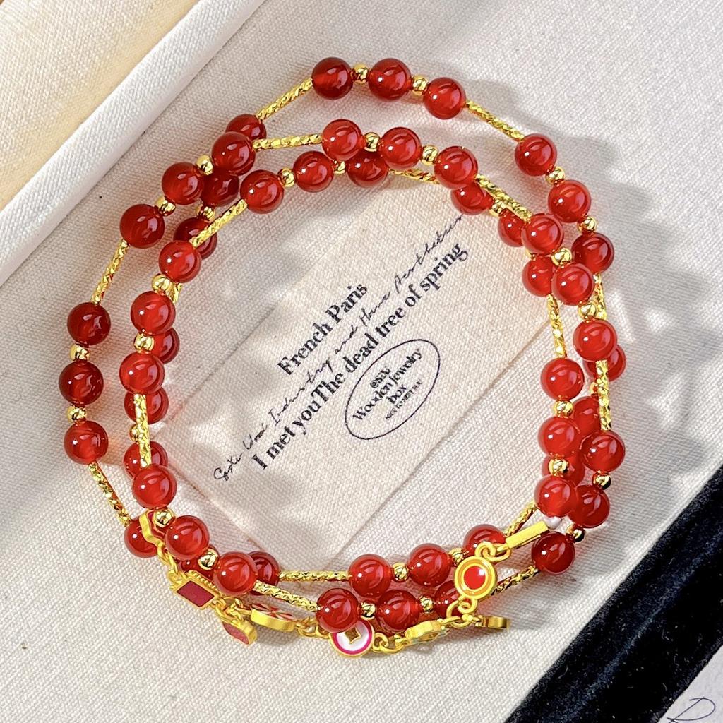 Vintage High-Quality Ice-Permeable Pigeon Blood Red Natural Chalcedony Agate Sweater Chain Necklace