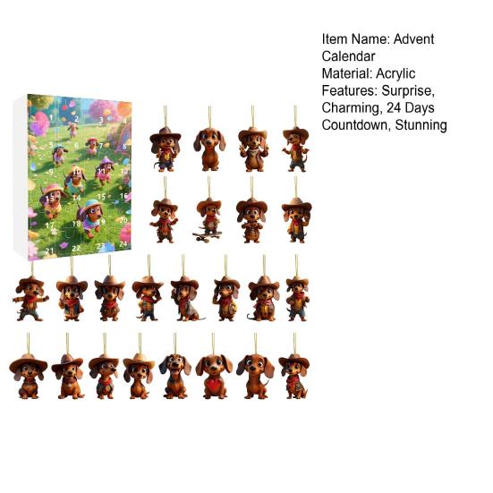 Dachshund Dog Advent Calendar 2025 24 Days Christmas Countdown Calendar with 2D Acrylic Hanging Dachshund Ornaments for Xmas Tree Decor