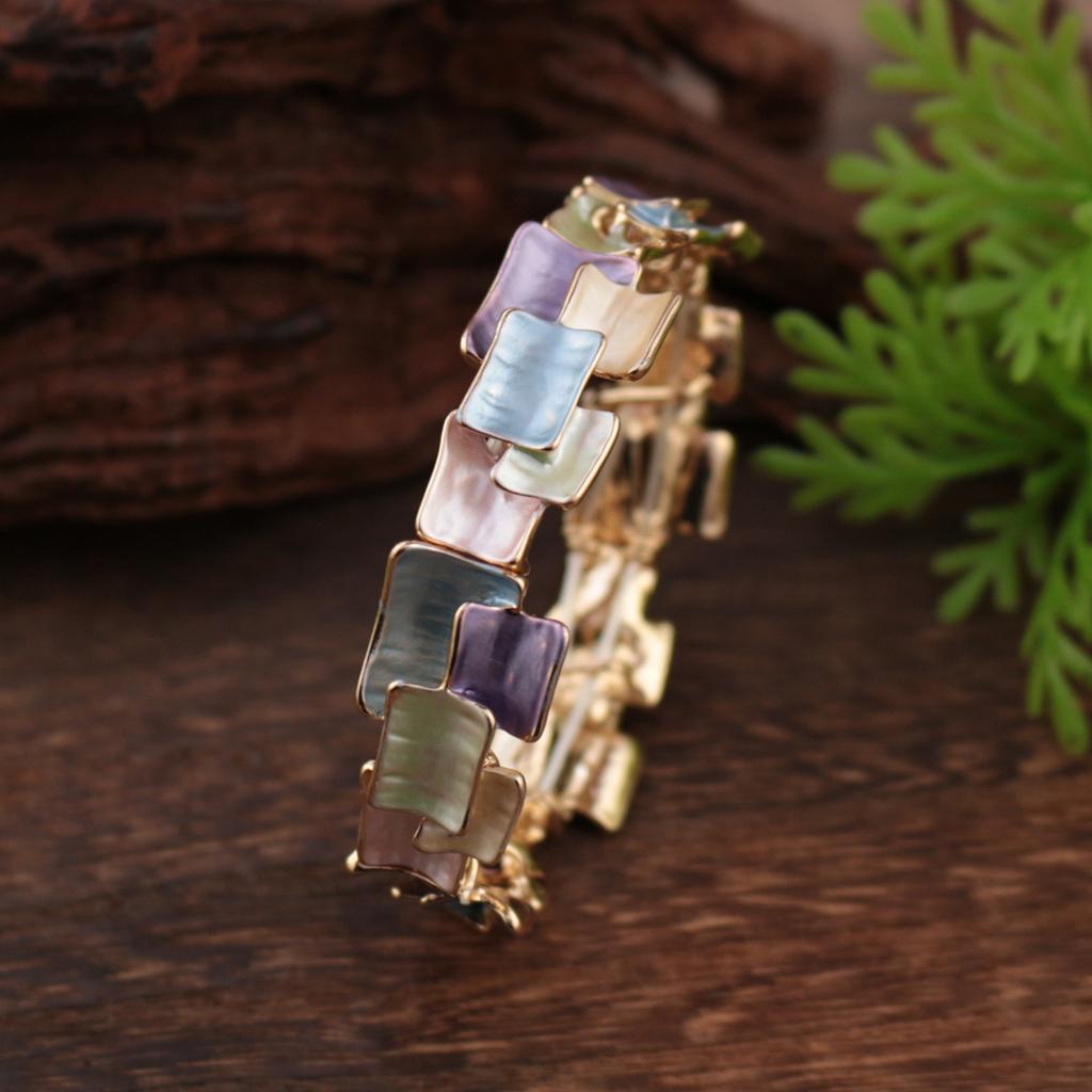 New enamel geometric square splicing elastic bracelet, women's exaggerated personality irregular bracelet