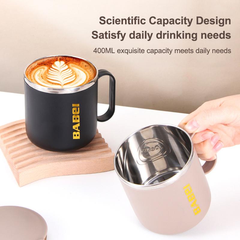 1Pc 304 Stainless Steel Thermal Mug Heat-Resistant Large Capacity Coffee Cup 400Ml Double-Layered Vacuum Flask