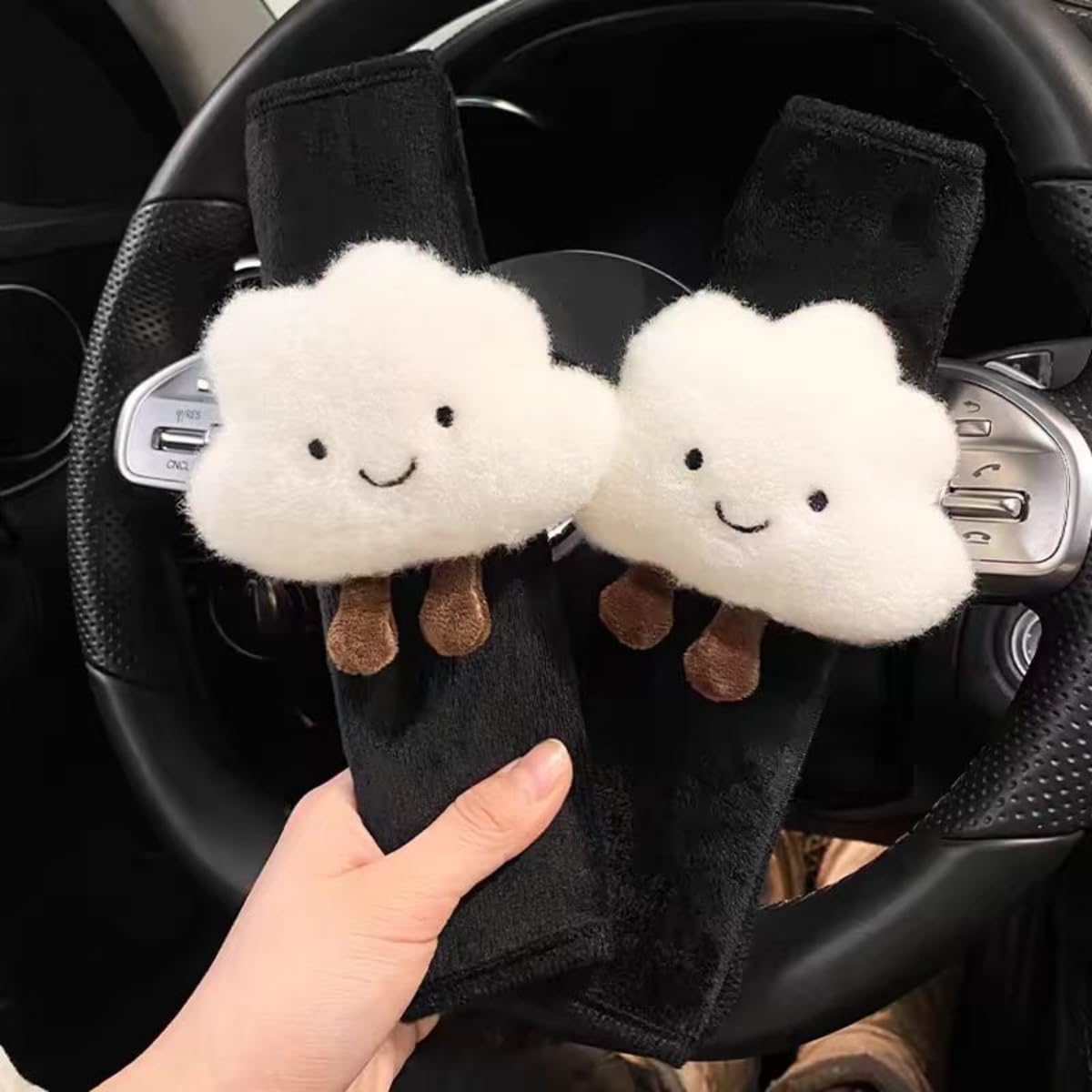 2/4 PCS Cute Seat Belt Cover Pads, Cartoon Cloud Seatbelt Covers for Kids and Adults, Soft Seatbelt Cushion, Car Seat Strap Pads (2) 2
