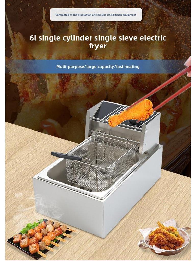 6L Single Cylinder Electric Deep Fryer with Thermostat and Timer for Commercial Use