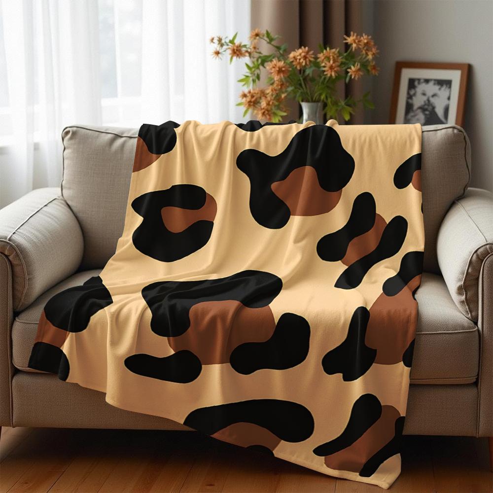 Cartoon Flat Leopard Texture Anime Cartoon Flannel Blanket Soft Warm Throw for Bedroom Sofa Car Kids Holiday Gift