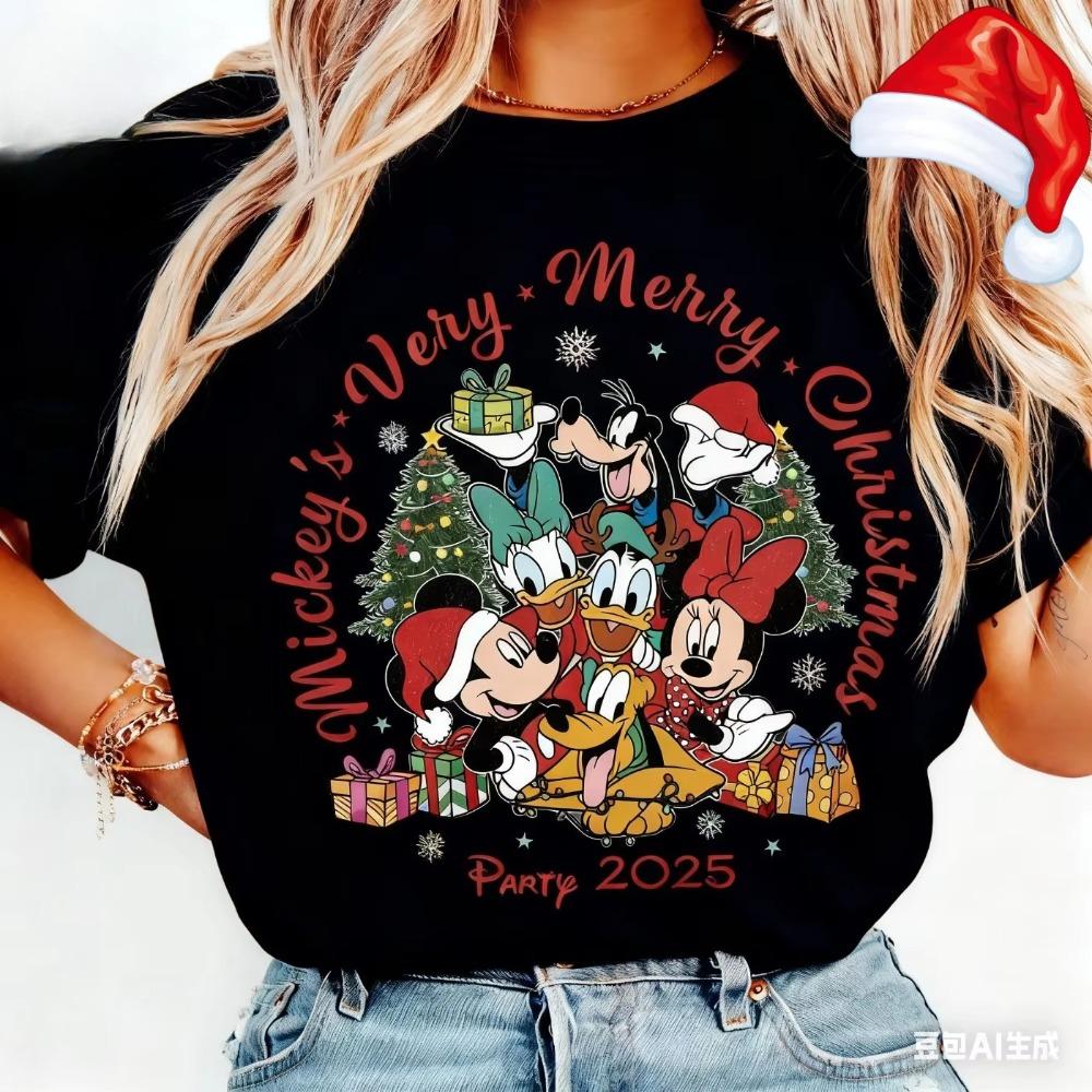 2025 Christmas Mouse Women Unisex Summer TShirt Family Matching Set Casual Unisex LooseFit ShortSleeve Top Y2K