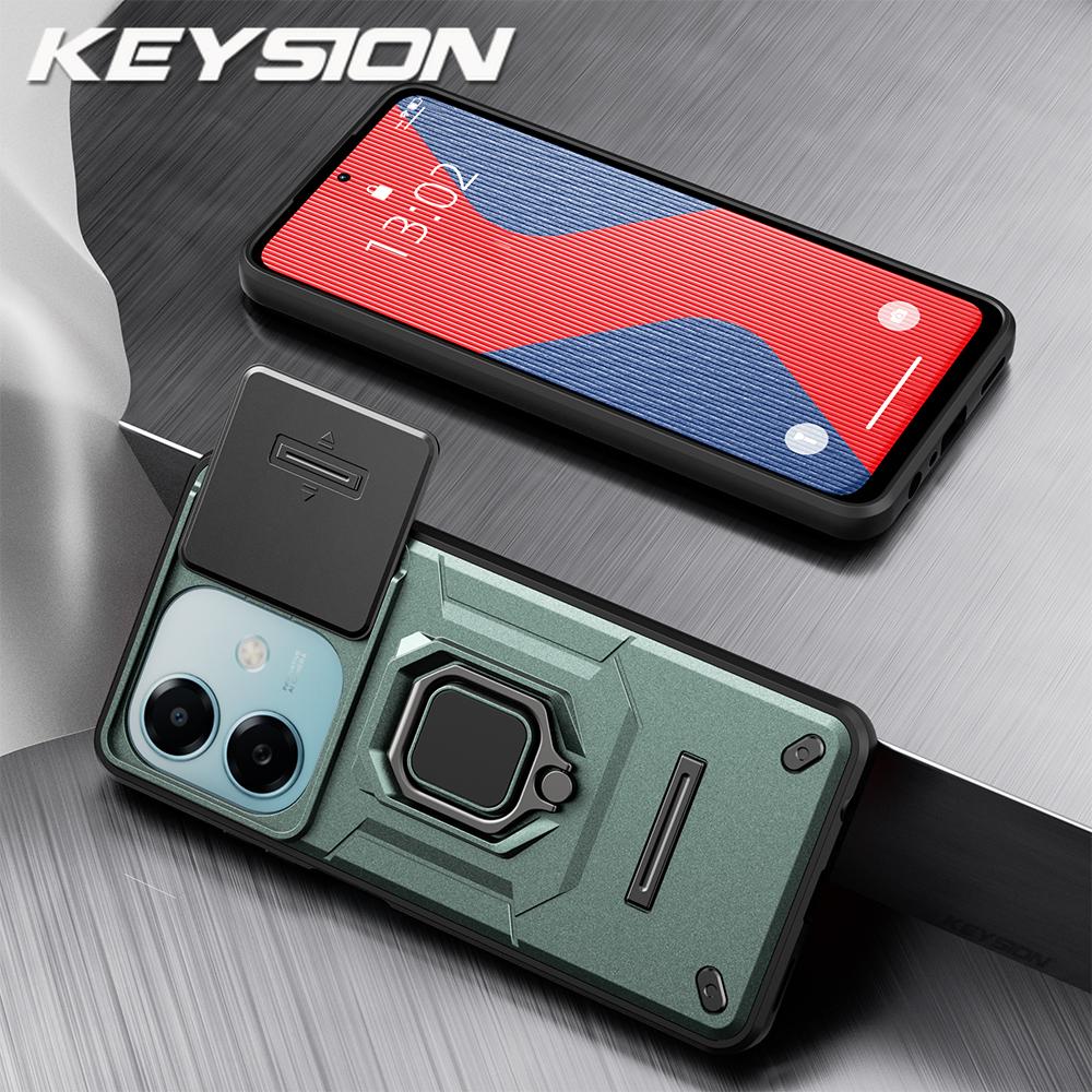 

Противоударный защитный чехол KEYSION для OPPO A3 5G A3X Slide Camera Lens Защитное кольцо Подставка для телефона Задняя крышка для OPPO A40 A40m for OPPO A40 зелёный