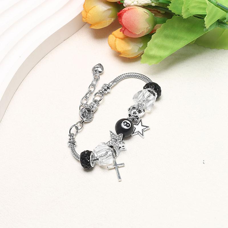 New Black No.8 Ball Heart Star Cross Bracelet Necklace Unique Fashionable Sweet Versatile Personalized Jewelry Gift