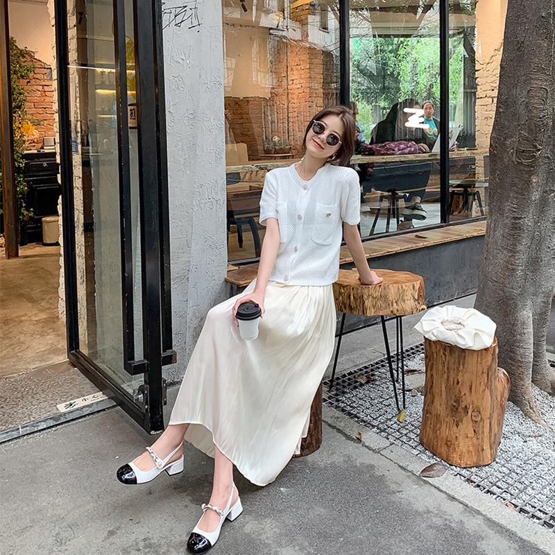 Mary Jane Bag Head Sandals Women's Thick Heel Sandals Pearl Color Matching Empty Single Shoes Middle Heel Women's Summer Women's Shoes