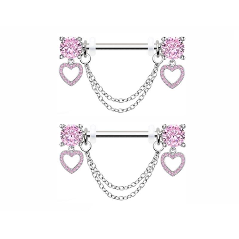 1Pair Pink Butterfly Nipple Piercing Jewelry Shiny Crystal Nipple Rings For Women Girls Heart Nipple Barbells Piercing Pezon