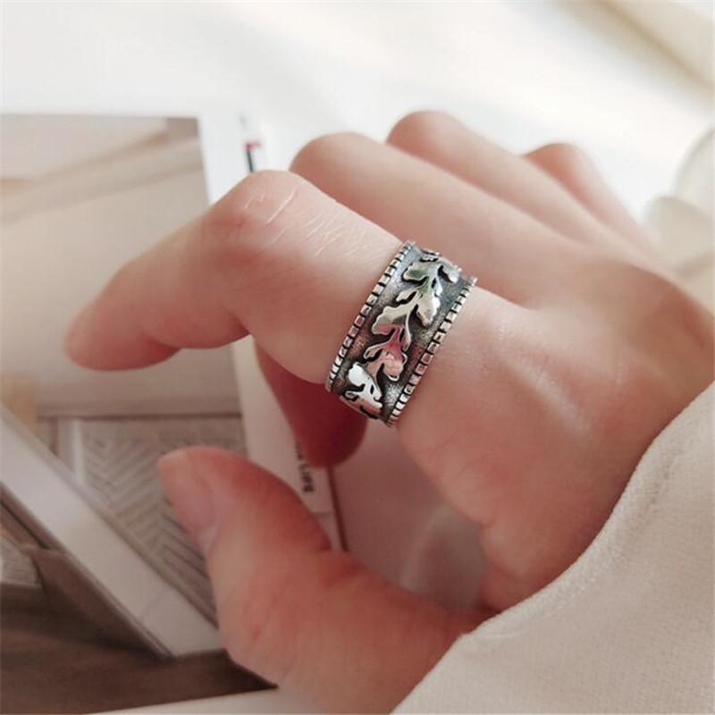 New Retro Jewelry Temperament Leaf   Copper Personality Wide Embossed Olive Leaf Opening Rings