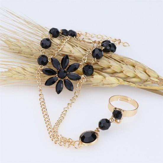Flower Shape Luxury Hand Harness Bracelet Women Adjustable Finger Ring Bracelet Jewelry