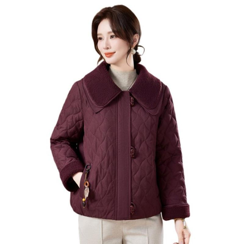 

Осенне-зимнее хлопковое пальто, новое женское лоскутное короткое пальто с кукольным воротником, свободная хлопковая одежда 1XL [recommended 80-50kg] красный